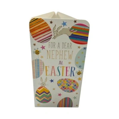 Image of Easter Money Wallet Card for Nephew, Colourful Eggs Design with Bunnies and Bees