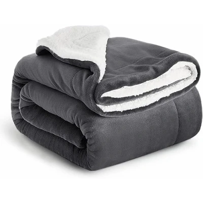 Image of IR Imperial Rooms Sherpa Fleece Blanket Bed Throws Blankets For Sofas Soft Fluffy Thick Reversible Microfiber Throw (Grey, Double (150 x 200 Cm))