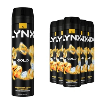 Image of Lynx XL Body Spray 48 Hours High Definition Men&#039;s Fragrance Protect from Sweat and Odour with the Unique Scent Masculine Deodorant for Men, 200ml (Gold, Buy 6)