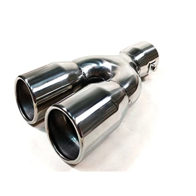 Image of flexzon SSPORT CHROME UNIVERSAL DUAL TWIN MUFFLER TIP TRIM EXHAUST TAIL PIPE FIT 35 55MM Stainless steel