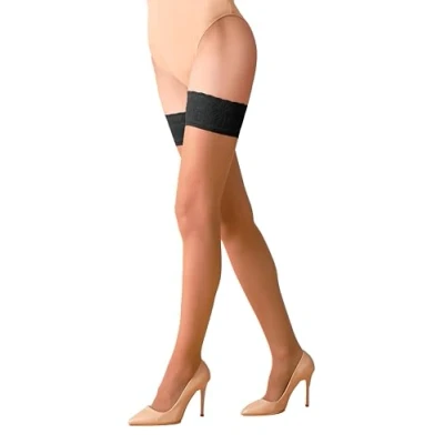 Image of JUST BEAUTY TOUCH Hold Up Stocking With Lace top Double Silicone Band on the Sheer Thigh High 20 denier size S 2XL