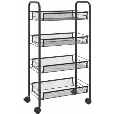Image of vidaXL 4 Tier Kitchen Trolley Black 46x26x85 cm Iron
