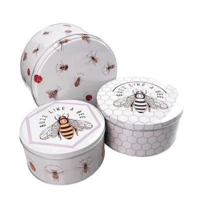 Image of SiXsigma Sports Set of 3 Round Nesting Cake Storage Tins Bakery Boxes Biscuit Food Sweet Empty Box containers lids Kitchen Birthday New Home (MT BEE CTS)