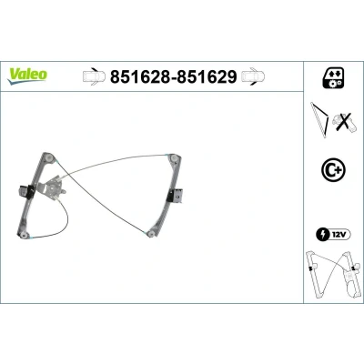 Image of 51338204179, 51338229105, 67628362063, 8204179, 8229105 Window regulator VALEO 851628 Left Front electric without motor with comfort function