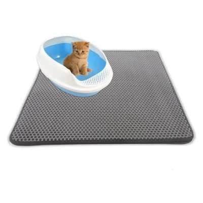 Image of Cat Litter Mat Double, Tray Mat, Velcro Detachable, Honeycomb Trapper, Waterproof NonSlip, Easy To Clean, Great for Kinds of Boxes and (30x30cm,Grey)