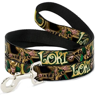 Image of Dog Leash Loki Poses Black Gold Green 6 Feet Long 1.0 Inch Wide