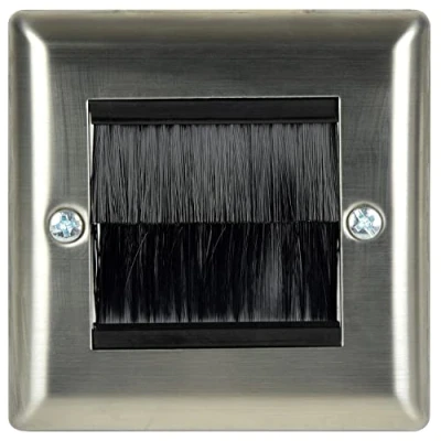 Image of fiXte Single Gang Brushed Steel Wallplate UK Type Cable Tidy Wall Outlet Black Brushes, FXT_68277