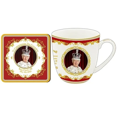 Image of Lesser &amp; Pavey Charles III Coronation Cup Coaster Set His Majesty King Commemorative Gift British Designed Limited Edition Royal Heritage