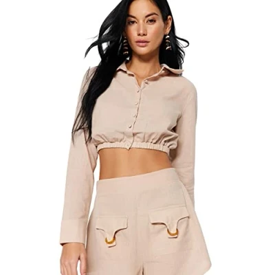 Image of Trendyol Woman Regular fit Straight Lapel Collar Woven Blouse,Beige,36