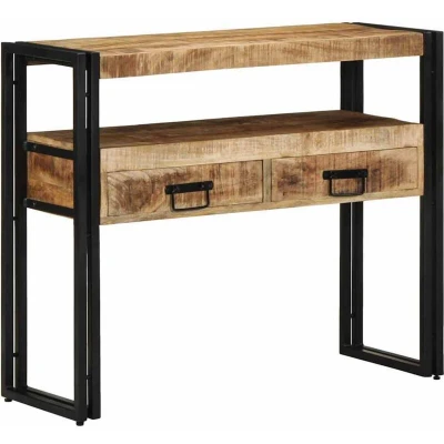 Image of vidaXL End Tables Black 90x33x75 cm Solid Mango Wood and Metal