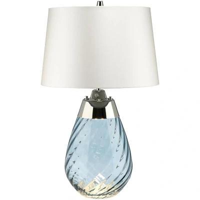 Image of Lena 2 Light Small Blue Table Lamp with Off White Shade, tinted Glass , E27