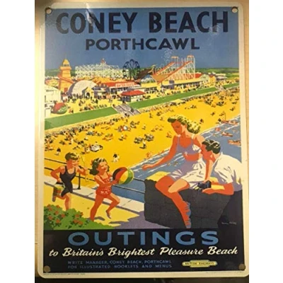 Image of Porthcawl Coney Beach Vintage Metal Sign Funny Tin 8x12 inch