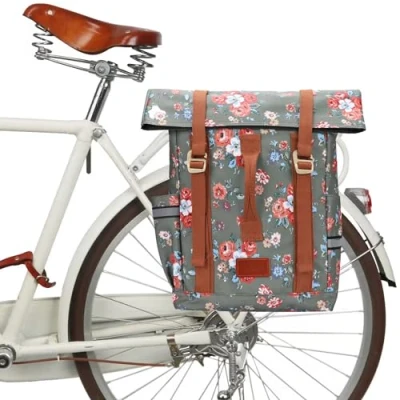Image of TOURBON Waterproof Canvas Bicycle Bike Laptop Pannier Backpack Travel Daypack School Bag for Outdoor Riding