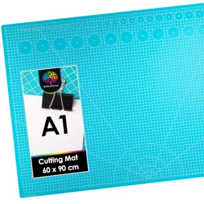 Image of OfficeTree Cutting Mat A1 Self Healing Blue Board Craft 90 x 60 cm Double Sided Grid PVC 3 Layers Quilting for Sewing, Crafting, Modelling, Scrapbooking