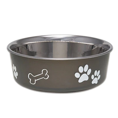 Image of Loving Pets Stainless Steel Bella Dog Bowl Non Slip Dishwasher Safe &amp; Bacteria Resistant Metallic Pet Dish Espresso Small (426 ml)