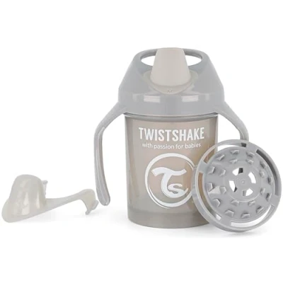 Image of Twistshake Mini Cup 230ml Non Spill Baby Sippy with Soft Spout &amp; Fruit Mixer Leak Proof Weaning BPA Free Training for Kids Water Bottle Grey