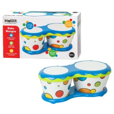 Image of Halilit Baby Bongo Drum. Light &amp; Robust Kids Toy Musical Instrument. 5 Pitches. Promotes Hand Eye Coordination Motor Skills. 12 months+ Colours vary, 1 Count (Pack of 1)