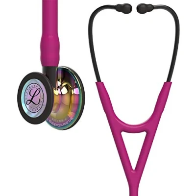 Image of 3M Littmann Cardiology IV Diagnostic Stethoscope, High Polish Rainbow Finish Chestpiece, Raspberry Tube, Smoke Stem and Headset, 27 inch, 6241