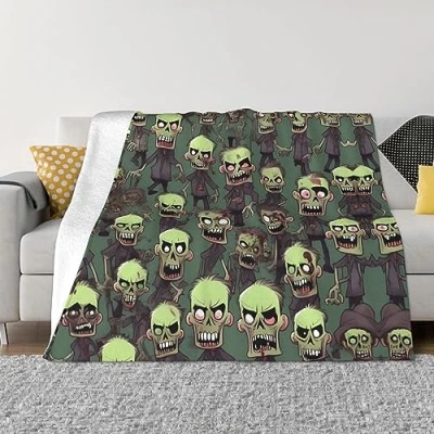 Image of YQxwJL Flannel Fleece Blanket, Many Zombies Print, Soft and Warm Bedspread Blanket for Sofa, Bed Outdoor