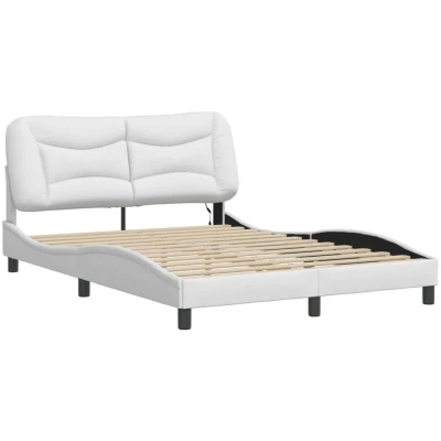 Image of vidaXL Bed Frame with LED without Mattress &quot;Hvar&quot; White 140x200 cm