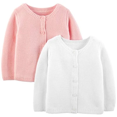 Image of Simple Joys by Carter&#039;s Baby Girls&#039; 2 Pack Knit Cardigan Sweaters, White/Pink, 18 Months (Pack of 2)