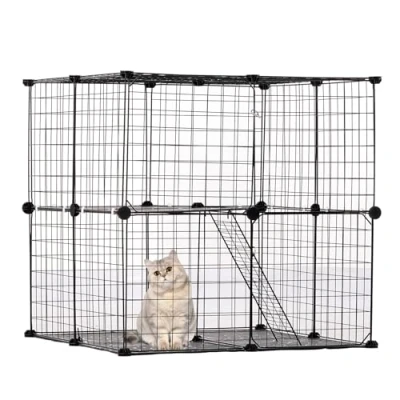Image of VEVOR Large 2 tier Cat Cage, 28 x 28&quot;, DIY Detachable Metal Wire Enclosure, with Ramp Ladder Adjustable Resting Platform, Crate Indoor ＆ Outdoor Exercise Place for Small Animals, Black