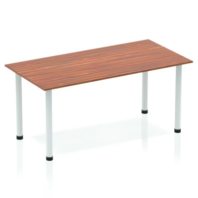 Image of Impulse 1600mm Straight Table Walnut Top Silver Post Leg