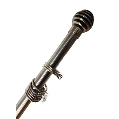 Image of Home Harmony® Sliced Ball Finial Telescopic Extendable Curtain Pole set In Black Silver White and Matching Holdbacks Available (Silver, 120 210 cm)