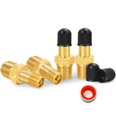 Image of GODESON 1/8&quot; NPT Tank Valve, 4 Pieces Anti Corrosion Brass Schrader Valve with Male NPT,Using Air Compressor Tanks(4 Packs)