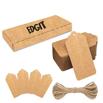 Image of EDGIT 100 Pcs 8x4cm Kraft Paper Gift Tags 300g/m², Brown with String, Labels String for Presents in Box