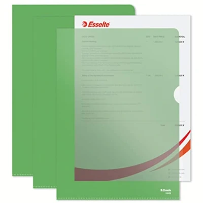 Image of Esselte Premium Folder A4, Clear Green Matt Finish, 115 Micron Polypropylene, Box of 100, 54838