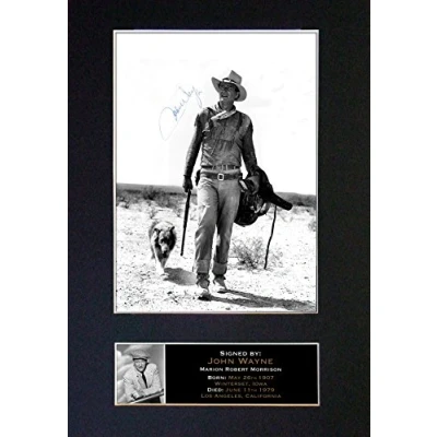 Image of JOHN WAYNE Signed Autograph Mounted Photo Reproduction Print A4 Rare (297 x 210mm) #129 (Mount &amp; (Not Framed))