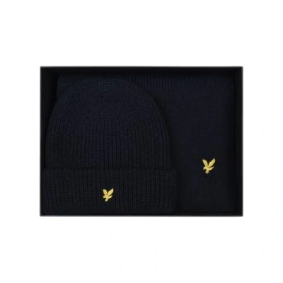 Image of Lyle &amp; Scott Mens Lambswool Beanie Scarf Set Dark Navy One Size