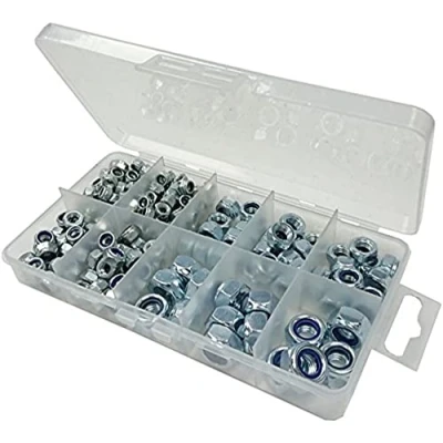 Image of Merriway BH06565 (110 Pcs) Assortment of Self Locking Nylon (Nyloc) Hex Nuts in a 10 Compartment Carry Case Pack 110 Pieces
