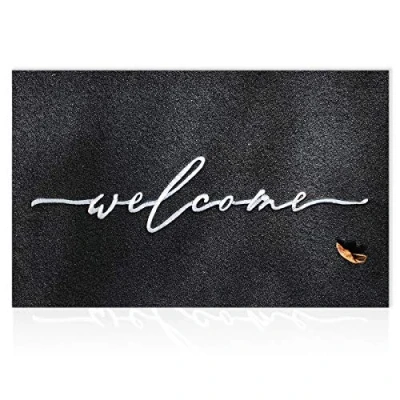 Image of AAZZKANG Welcome Mat with Durable Non Slip Rubber Backing Black Door Outdoor Ultra Absorb Mud Easy Clean Indoor Doormat Entrance Rug