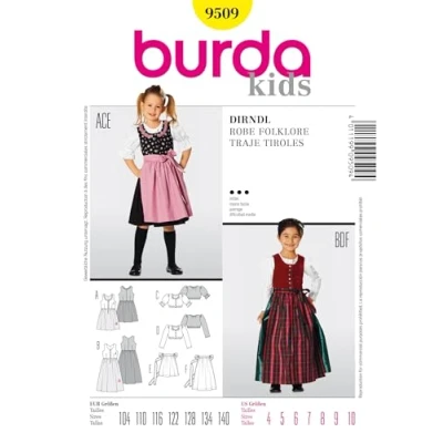 Image of Burda B9509 Folklore Dress Sewing Pattern 19 x 13cm [English Language Not