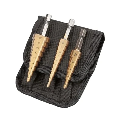 Image of UK Drills HSS Step Drill Bits Set Titanium Coated 3pc 3 20mm for Drilling on Hard Metal, Stainless Steel, Cast Iron