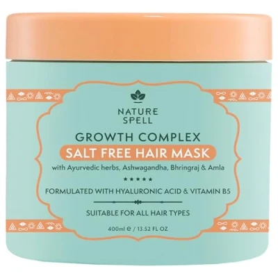 Image of Nature Spell Hair Mask for Growth 400ml Infused with Ayurvedic Herbs Stimulates Healthy Salt Free Suitable all Types including Dry Damaged Made in the UK