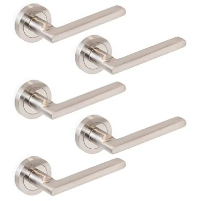 Image of Emuca Internal Door Handles, Batch of 5 Sets Handles with D.50mm (1,9 inch) Rose, Aluminium and zamak, Satin Nickel.