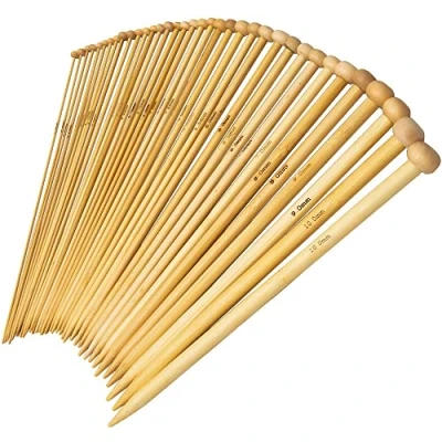 Image of BetyBedy 36PCS Bamboo Knitting Needles Set, Single Pointed Carbonized Needles, 18 Sizes from 2.0mm 10.0mm, 9 Inches Length for Handmade Creative DIY