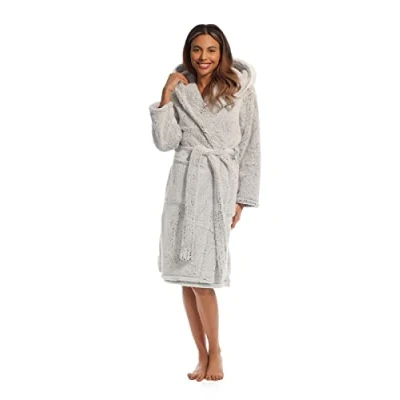 Image of Light &amp; Shade Ladies Supersoft Fleece Dressing Gown Robe, Grey/White, L/XL
