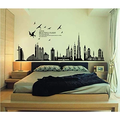 Image of ufengke® Black City Silhouette Cityscape Skyscraper Wall Decals, Living Room Bedroom Removable Stickers Murals