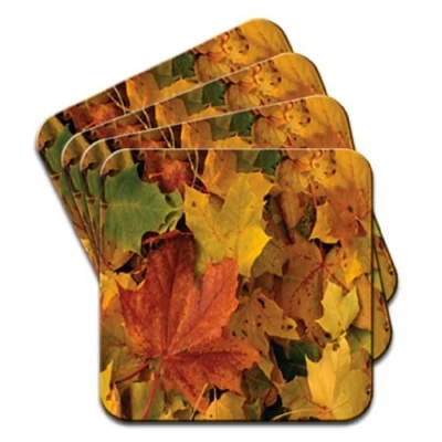 Image of Crunchy Beautiful Fallen Autumn Golden Orange Yellow Leaves Set of 4 Coasters