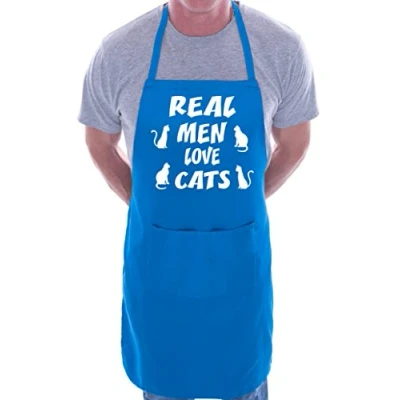 Image of print4ucouk Real Men Love Cats BBQ Cooking Funny Novelty Apron Blue