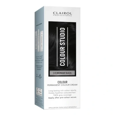 Image of Clairol Colour Studio Permanent Cream Hair Dye Long lasting Rich Tones 100% Grey Coverage Dermatologically Tested Vegan Formula Colouring Kit Midnight Black 2/0 50ML
