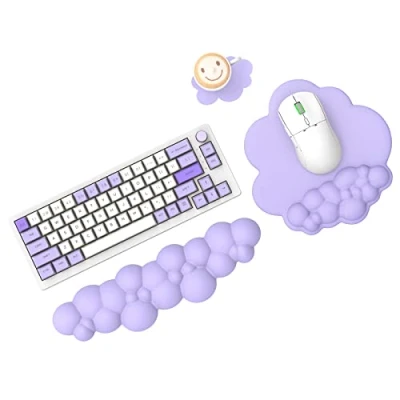Image of MAMBASNAKE Cloud Mouse Pad and Keyboard Wrist Rest Support Set with Coaster, Comfortable Memory Foam Cushion Mousepad Non Slip Base, Ergonomic Easy Typing Pain Relief Purple