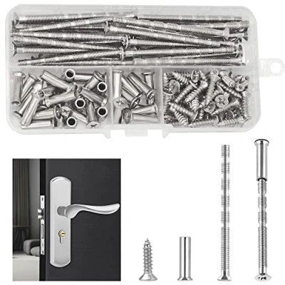 Image of 112 Pcs (32 Sets) Door Handle Screws M4 X 60mm Connecting Bolts Nickle Plated Iron and Sleeves Adjustable Length Screw for Cabinet Drawers