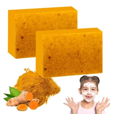 Image of 2pcs Honey Lemon Turmeric Kojic Acid Soap, Glow Serum, Soap With Vitamin C, Retinol, Natural Bar for Face and Body, Skin Brightening