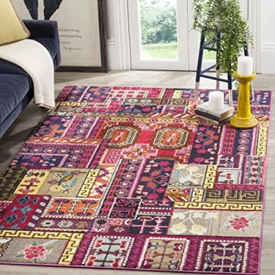 Image of Safavieh Boho Chic Rug for Living Room, Dining Bedroom Monaco Collection, Short Pile, in Pink and Multi, 201 X 279 cm