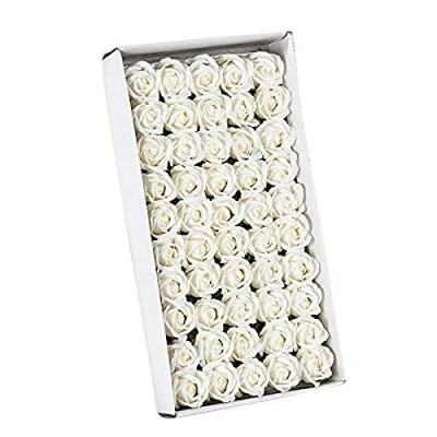 Image of Soap Rose Flower, Floral Scented Bath Flower Petals Plant Essential Oil Wedding Party Gifts (50Pcs) (White)